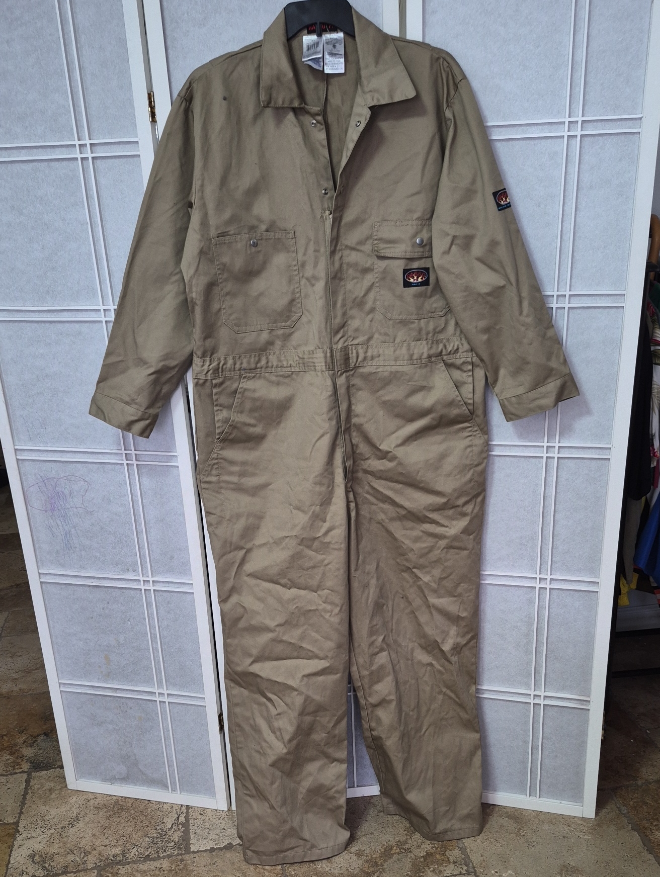 Rasco Flame Retardant Tan Workwear Coverall With Chest Patch